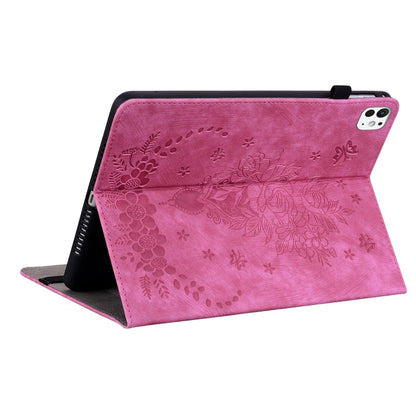 For iPad Pro 11 2024 Butterfly Rose Embossed Leather Smart Tablet Case(Rose Red) - iPad Pro 11 2024 Cases by buy2fix | Online Shopping UK | buy2fix