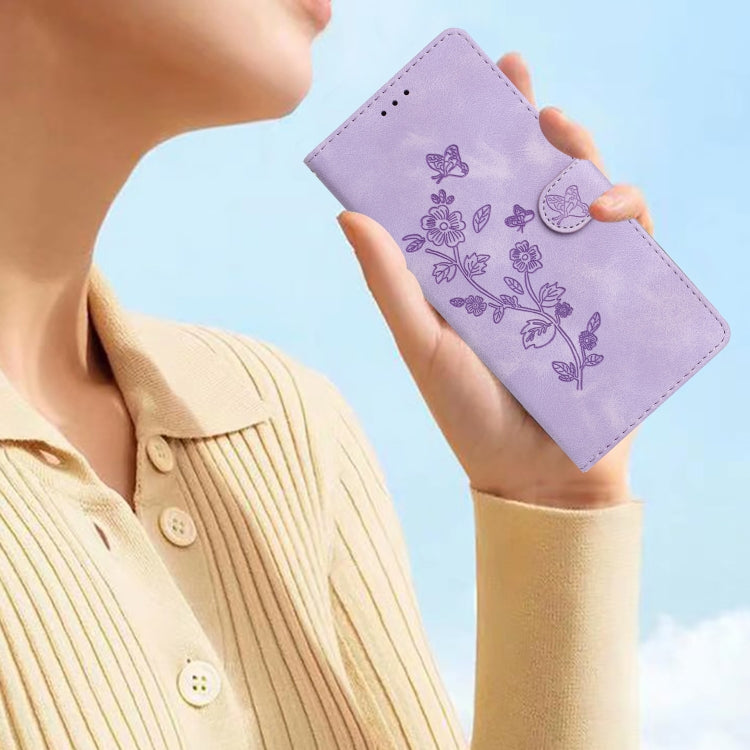 For iPhone 16 Plus Flower Butterfly Embossing Pattern Leather Phone Case(Purple) - iPhone 16 Plus Cases by buy2fix | Online Shopping UK | buy2fix