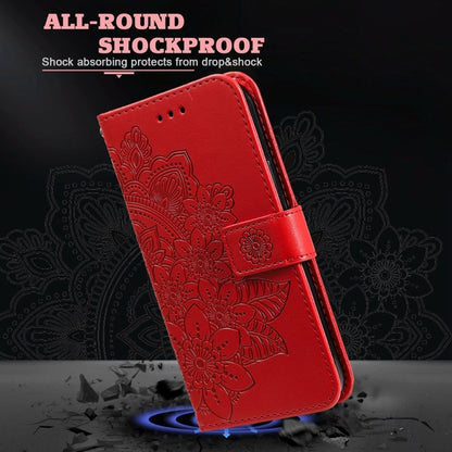 For Xiaomi Redmi 13C 4G 7-petal Flowers Embossing Leather Phone Case(Red) - 13C Cases by buy2fix | Online Shopping UK | buy2fix