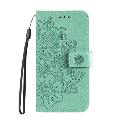 For Xiaomi Redmi K70E 7-petal Flowers Embossing Leather Phone Case(Green) - K70E Cases by buy2fix | Online Shopping UK | buy2fix