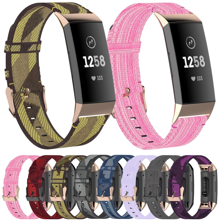 For Fitbit Charge 4 / Charge 3 / Charge 3 SE Stainless Steel Head Grain Nylon Denim Replacement Strap Watchband(Light Purple) - Watch Bands by buy2fix | Online Shopping UK | buy2fix