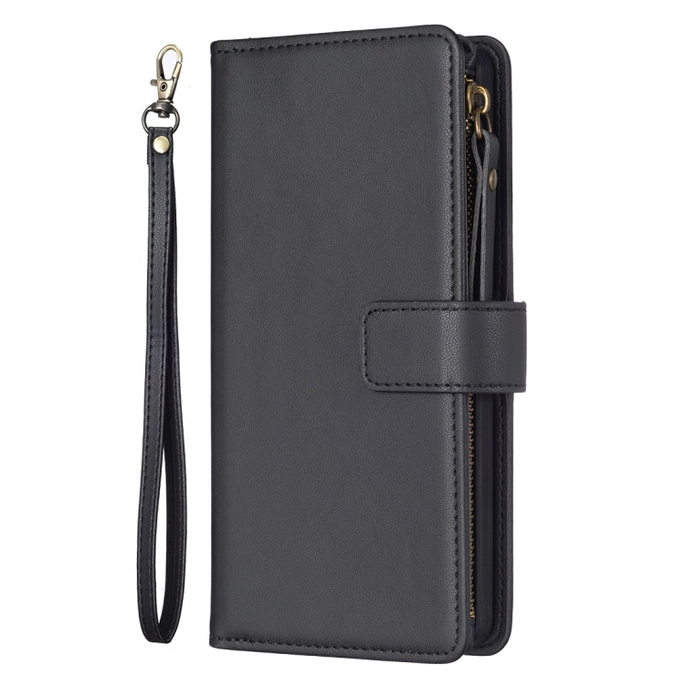 For iPhone 16 9 Card Slots Zipper Wallet Leather Flip Phone Case(Black) - iPhone 16 Cases by buy2fix | Online Shopping UK | buy2fix