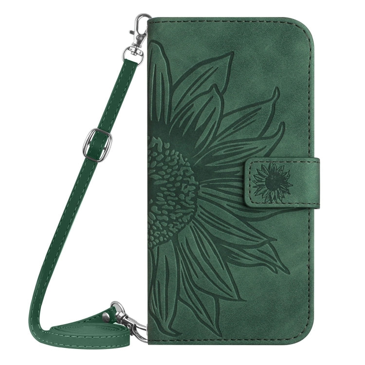 For iPhone 16 Pro Max Skin Feel Sun Flower Embossed Flip Leather Phone Case with Lanyard(Green) - iPhone 16 Pro Max Cases by buy2fix | Online Shopping UK | buy2fix