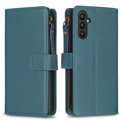 For Samsung Galaxy A25 5G 9 Card Slots Zipper Wallet Leather Flip Phone Case(Green) - Galaxy Phone Cases by buy2fix | Online Shopping UK | buy2fix