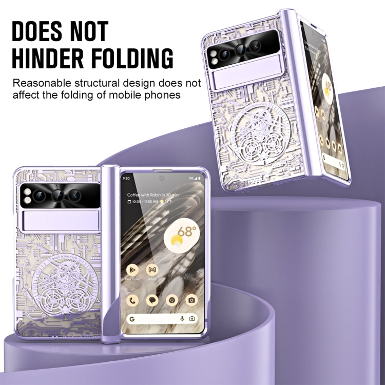 For Google Pixel Fold Mechanical Legend Integrated Electroplating All-inclusive Phone Case with Pen Slot(Purple) - Google Cases by buy2fix | Online Shopping UK | buy2fix