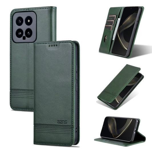 For Xiaomi 14 AZNS Magnetic Calf Texture Flip Leather Phone Case(Dark Green) - 14 Cases by AZNS | Online Shopping UK | buy2fix