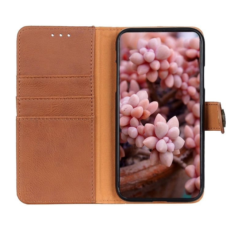 For iPhone SE 2024 KHAZNEH Cowhide Texture Horizontal Flip Leather Phone Case(Brown) - More iPhone Cases by buy2fix | Online Shopping UK | buy2fix