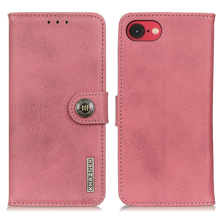 For iPhone 16e KHAZNEH Cowhide Texture Horizontal Flip Leather Phone Case(Pink) - iPhone 16e Cases by buy2fix | Online Shopping UK | buy2fix