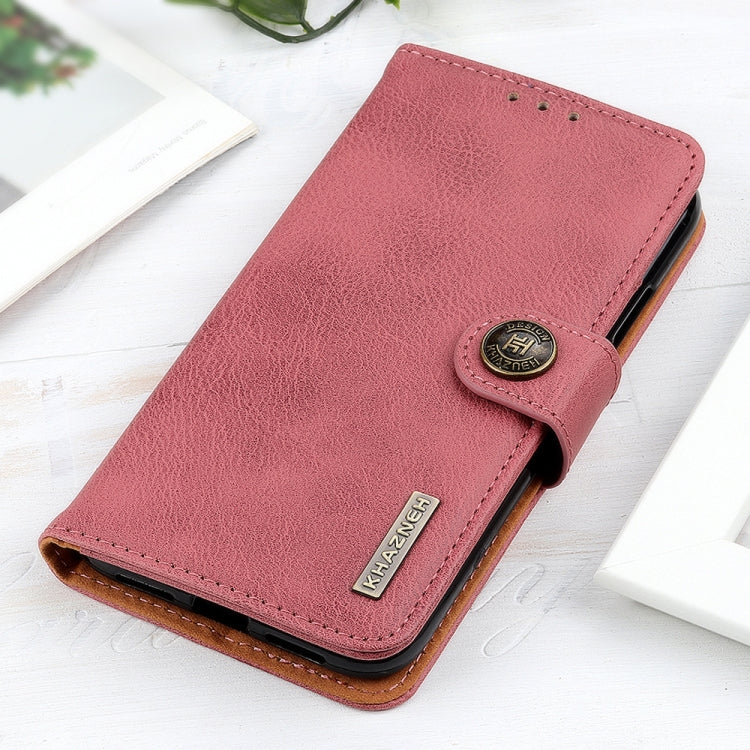 For iPhone 16e KHAZNEH Cowhide Texture Horizontal Flip Leather Phone Case(Pink) - iPhone 16e Cases by buy2fix | Online Shopping UK | buy2fix