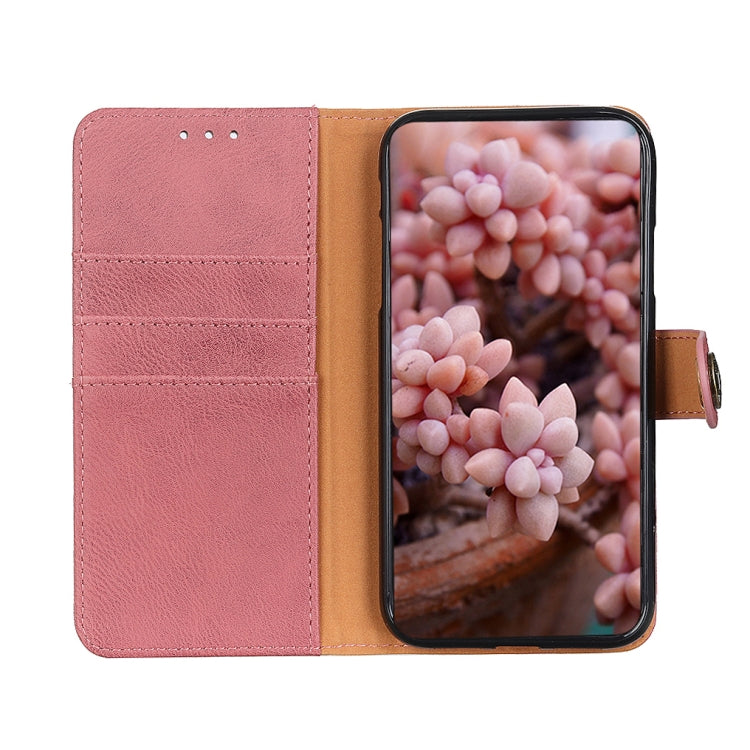 For iPhone 16e KHAZNEH Cowhide Texture Horizontal Flip Leather Phone Case(Pink) - iPhone 16e Cases by buy2fix | Online Shopping UK | buy2fix