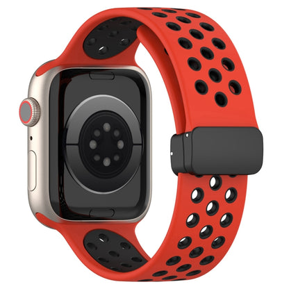 For Apple Watch SE 2022 40mm Magnetic Buckle Silicone Watch Band(Red Black) - Watch Bands by buy2fix | Online Shopping UK | buy2fix