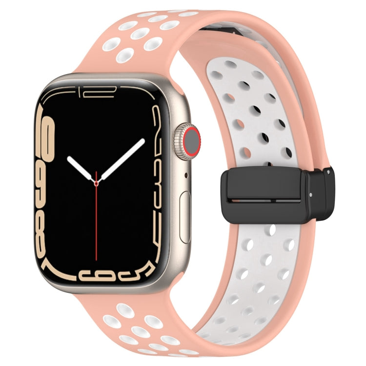 For Apple Watch 6 40mm Magnetic Buckle Silicone Watch Band(Pink White) - Watch Bands by buy2fix | Online Shopping UK | buy2fix