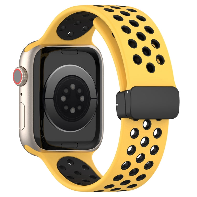 For Apple Watch 5 44mm Magnetic Buckle Silicone Watch Band(Yellow Black) - Watch Bands by buy2fix | Online Shopping UK | buy2fix