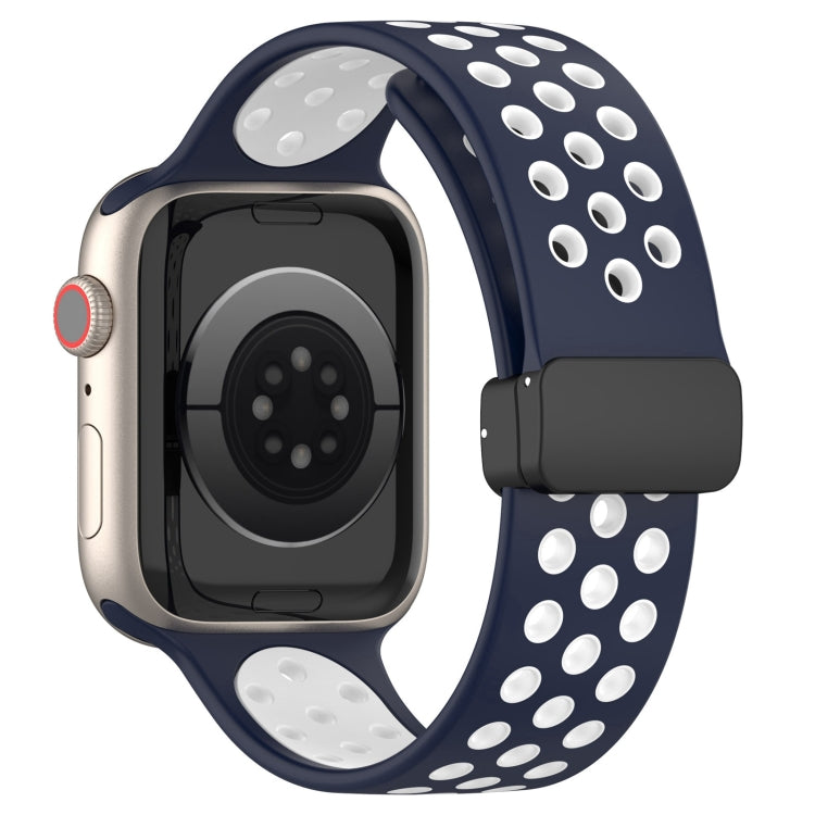 For Apple Watch 42mm Magnetic Buckle Silicone Watch Band(Navy White) - Watch Bands by buy2fix | Online Shopping UK | buy2fix