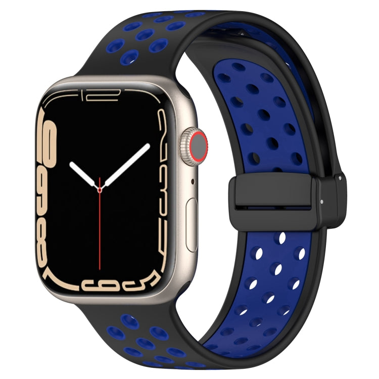 For Apple Watch 38mm Magnetic Buckle Silicone Watch Band(Black Blue) - Watch Bands by buy2fix | Online Shopping UK | buy2fix