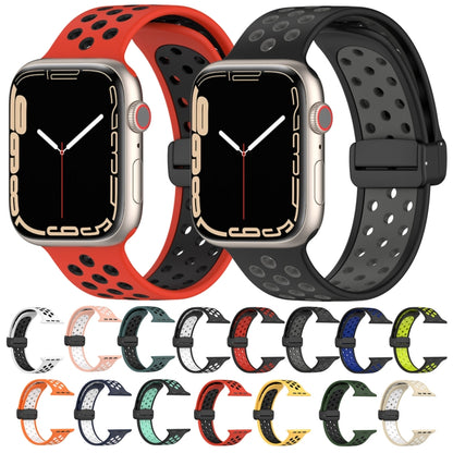 For Apple Watch 38mm Magnetic Buckle Silicone Watch Band(Black Blue) - Watch Bands by buy2fix | Online Shopping UK | buy2fix