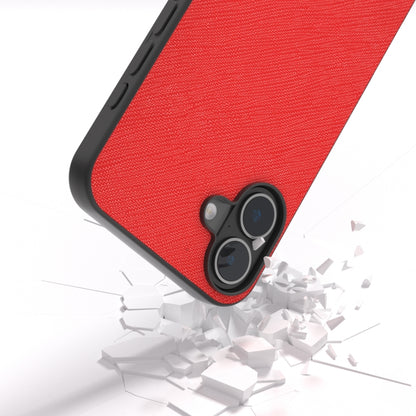 For iPhone 16 Plus ABEEL Cross Texture Genuine Leather Phone Case(Red) - iPhone 16 Plus Cases by buy2fix | Online Shopping UK | buy2fix