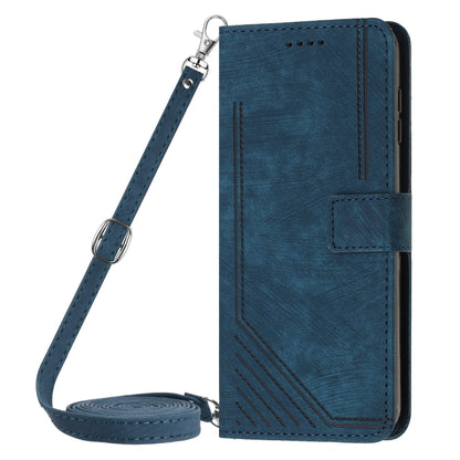 For Infinix Zero 30 5G Skin Feel Stripe Pattern Leather Phone Case with Lanyard(Blue) - Infinix Cases by buy2fix | Online Shopping UK | buy2fix