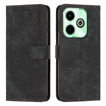 For Infinix Hot 40i Skin Feel Stripe Pattern Leather Phone Case with Lanyard(Black) - Infinix Cases by buy2fix | Online Shopping UK | buy2fix