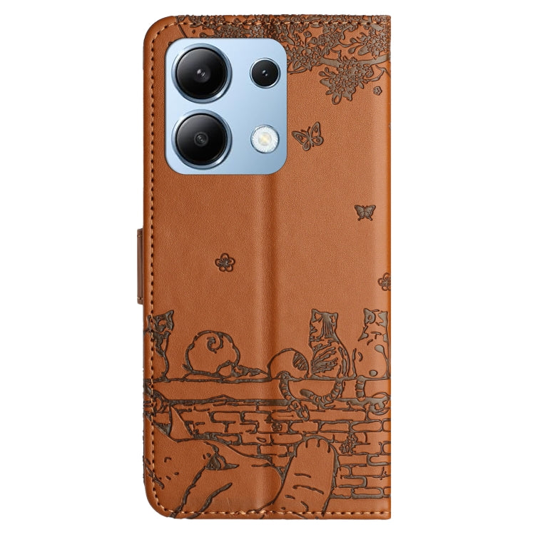 For Xiaomi Redmi Note 13 4G Cat Embossing Pattern Leather Phone Case with Lanyard(Brown) - Note 13 Cases by buy2fix | Online Shopping UK | buy2fix