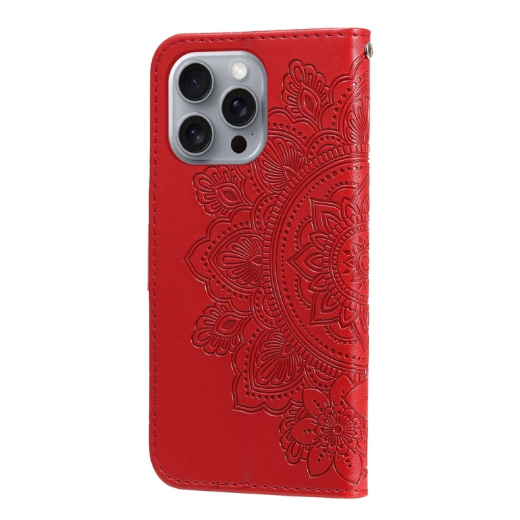 For iPhone 16 Pro Max 7-petal Flowers Embossing Leather Phone Case(Red) - iPhone 16 Pro Max Cases by buy2fix | Online Shopping UK | buy2fix