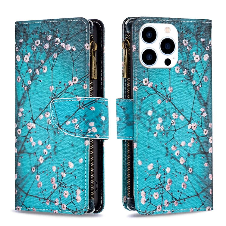 For iPhone 16 Pro Colored Drawing Pattern Zipper Phone Leather Case(Plum Blossom) - iPhone 16 Pro Cases by buy2fix | Online Shopping UK | buy2fix