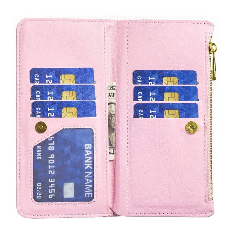 For iPhone 16 Pro Diamond Lattice Zipper Wallet Leather Flip Phone Case(Pink) - iPhone 16 Pro Cases by buy2fix | Online Shopping UK | buy2fix