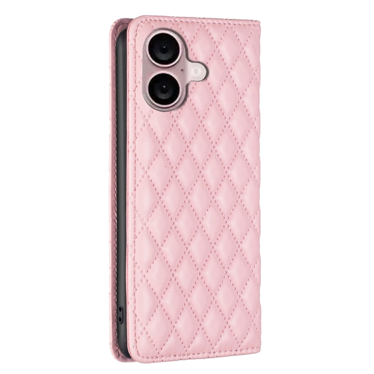 For iPhone 16 Diamond Lattice Magnetic Leather Flip Phone Case(Pink) - iPhone 16 Cases by buy2fix | Online Shopping UK | buy2fix