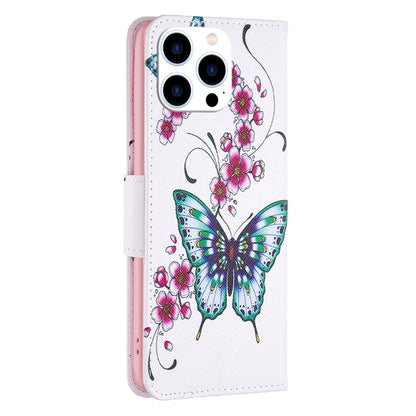 For iPhone 16 Pro Colored Drawing Pattern Flip Leather Phone Case(Flowers Butterfly) - iPhone 16 Pro Cases by buy2fix | Online Shopping UK | buy2fix