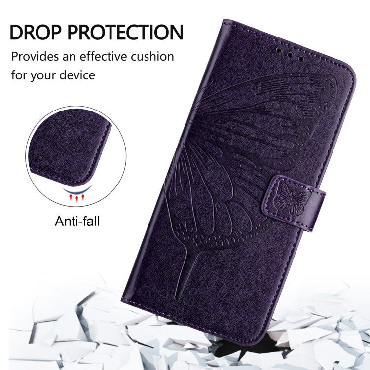 For iPhone 16 Plus Embossed Butterfly Leather Phone Case(Dark Purple) - iPhone 16 Plus Cases by buy2fix | Online Shopping UK | buy2fix