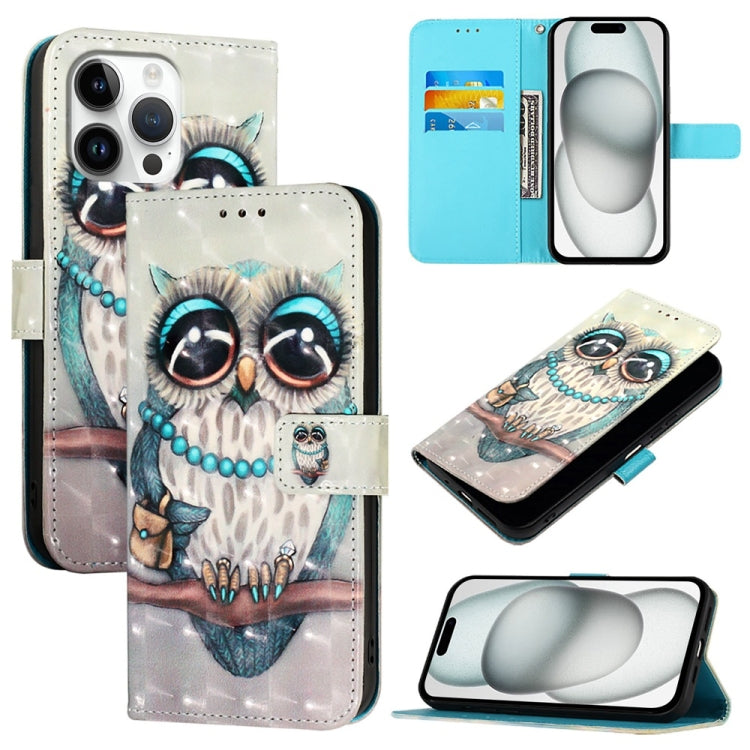 For iPhone 16 Pro Max 3D Painting Horizontal Flip Leather Phone Case(Grey Owl) - iPhone 16 Pro Max Cases by buy2fix | Online Shopping UK | buy2fix