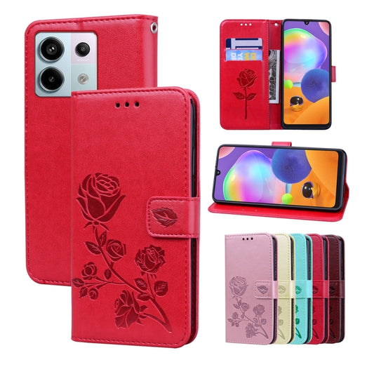 For Xiaomi Redmi Note 13 Pro 5G / Poco X6 Rose Embossed Flip PU Leather Phone Case(Red) - Note 13 Pro Cases by buy2fix | Online Shopping UK | buy2fix