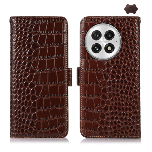 For OnePlus Nord 13 Crocodile Top Layer Cowhide Leather Phone Case(Brown) - OnePlus Cases by buy2fix | Online Shopping UK | buy2fix