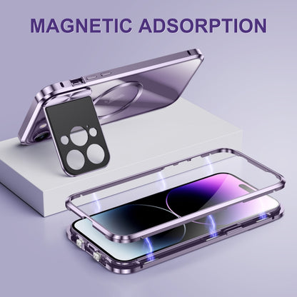 For iPhone 14 Pro Max Large Window Holder MagSafe Magnetic Metal Phone Case(Purple) - iPhone 14 Pro Max Cases by buy2fix | Online Shopping UK | buy2fix