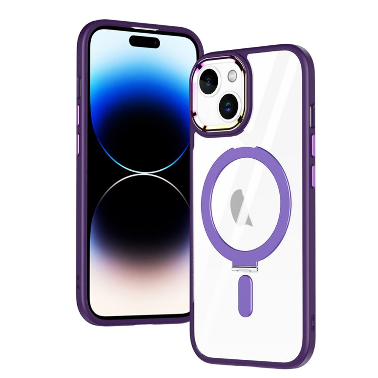 For iPhone 15 Plus MagSafe Magnetic Invisible Holder Phone Case(Dark Purple) - iPhone 15 Plus Cases by buy2fix | Online Shopping UK | buy2fix