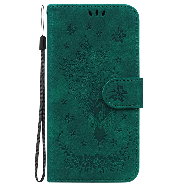 For Realme C67 4G Global Butterfly Rose Embossed Leather Phone Case(Green) - C67 Cases by buy2fix | Online Shopping UK | buy2fix