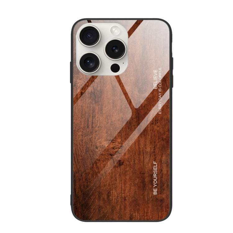 For iPhone 16 Pro Wood Grain Glass Phone Case(Dark Brown) - iPhone 16 Pro Cases by buy2fix | Online Shopping UK | buy2fix