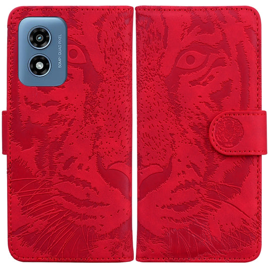 For Motorola Moto G Play 4G 2024 Tiger Embossing Pattern Leather Phone Case(Red) - Motorola Cases by buy2fix | Online Shopping UK | buy2fix