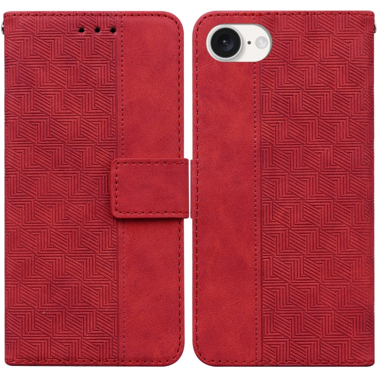 For iPhone SE 2024 Geometric Embossed Leather Phone Case(Red) - More iPhone Cases by buy2fix | Online Shopping UK | buy2fix