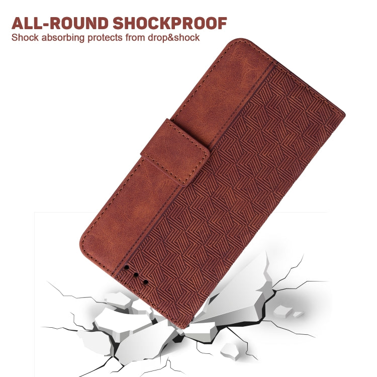 For Xiaomi Poco M6 Pro 4G Geometric Embossed Leather Phone Case(Brown) - Xiaomi Cases by buy2fix | Online Shopping UK | buy2fix