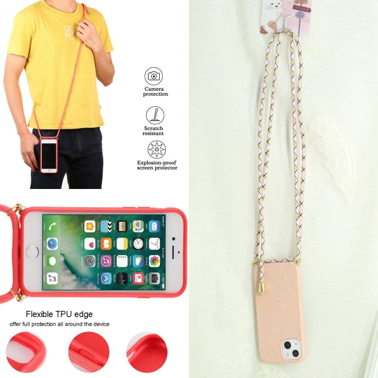 For iPhone 16 Wheat Straw TPU Shockproof Phone Case with Neck Lanyard(Pink) - iPhone 16 Cases by buy2fix | Online Shopping UK | buy2fix