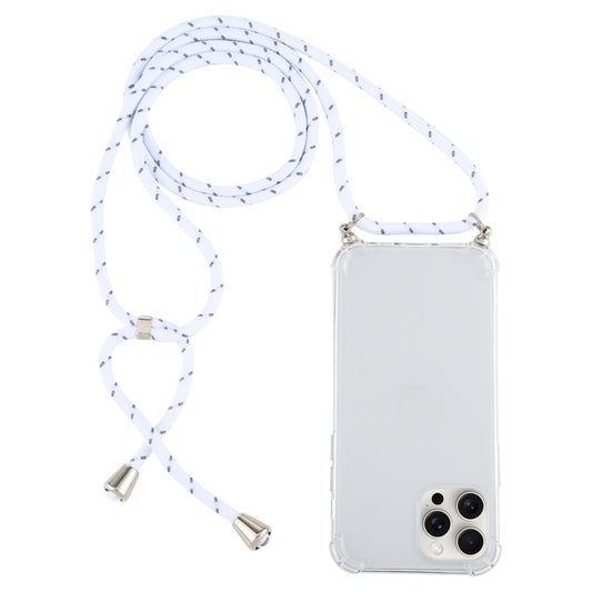 For iPhone 16 Pro Four-Corner Shockproof Transparent TPU Case with Lanyard(White Grey) - iPhone 16 Pro Cases by buy2fix | Online Shopping UK | buy2fix