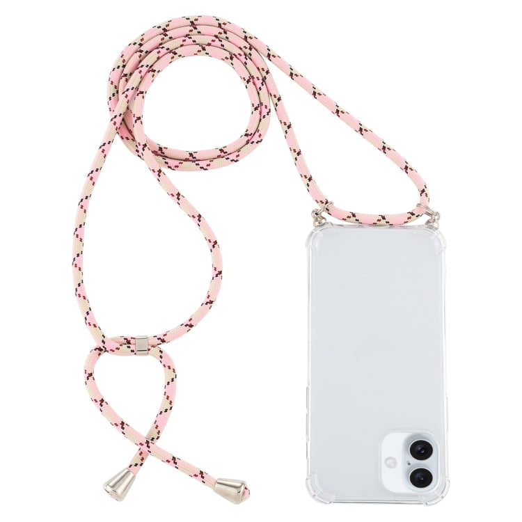 For iPhone 16 Four-Corner Shockproof Transparent TPU Case with Lanyard(Pink Yellow) - iPhone 16 Cases by buy2fix | Online Shopping UK | buy2fix