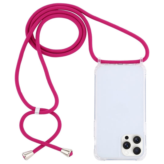 For iPhone 16 Pro Transparent Acrylic Airbag Shockproof Phone Protective Case with Lanyard(Rose Red) - iPhone 16 Pro Cases by buy2fix | Online Shopping UK | buy2fix