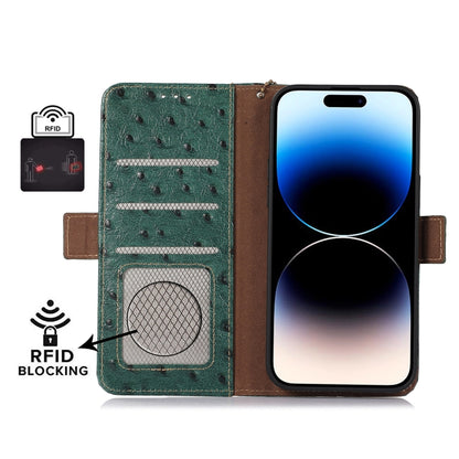 For Samsung Galaxy S23 FE 5G Ostrich Pattern Genuine Leather RFID Phone Case(Green) - Galaxy S23 FE 5G Cases by buy2fix | Online Shopping UK | buy2fix