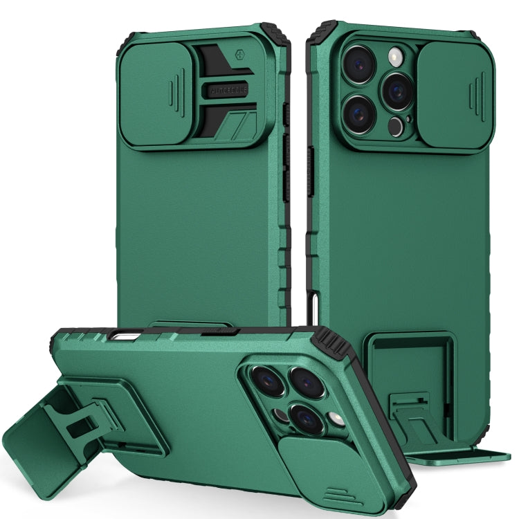 For iPhone 16 Pro Stereoscopic Holder Sliding Camshield Phone Case(Green) - iPhone 16 Pro Cases by buy2fix | Online Shopping UK | buy2fix