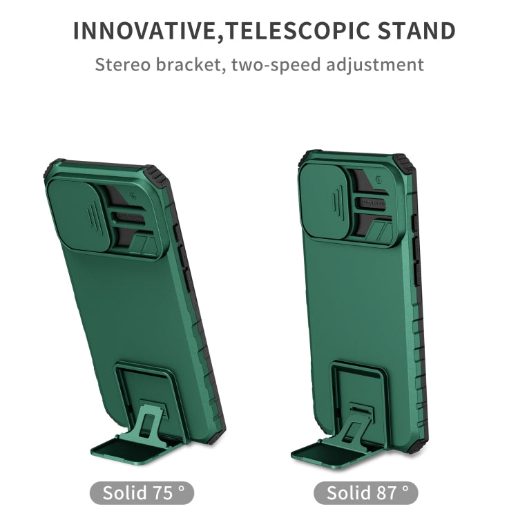 For iPhone 16 Pro Stereoscopic Holder Sliding Camshield Phone Case(Green) - iPhone 16 Pro Cases by buy2fix | Online Shopping UK | buy2fix