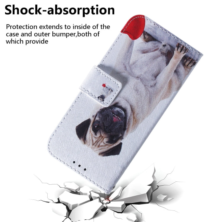 For iPhone 16 Coloured Drawing Flip Leather Phone Case(Pug) - iPhone 16 Cases by buy2fix | Online Shopping UK | buy2fix