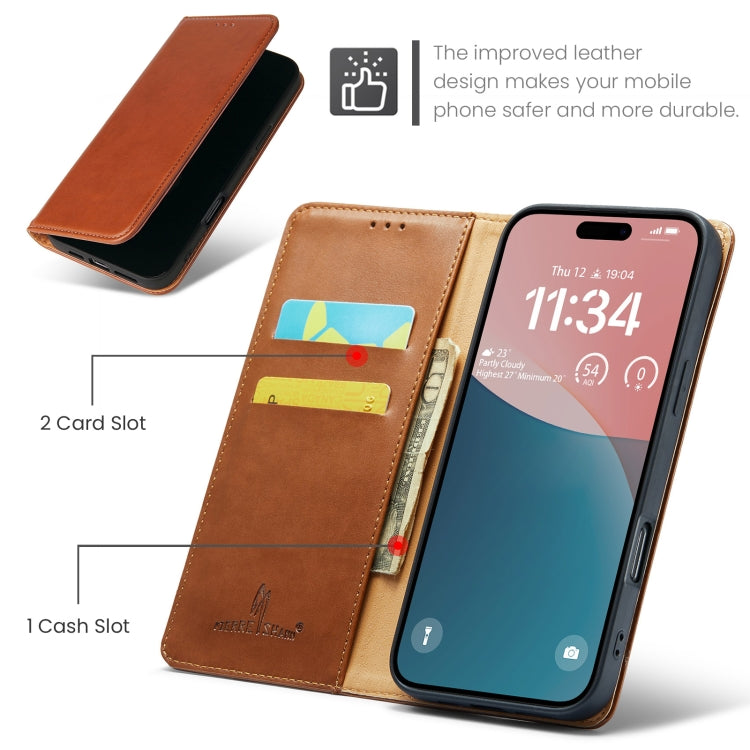 For iPhone 16 Fierre Shann PU Genuine Leather Texture Phone Case(Brown) - iPhone 16 Cases by FIERRE SHANN | Online Shopping UK | buy2fix