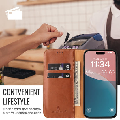 For iPhone 16 Pro Fierre Shann PU Genuine Leather Texture Phone Case(Brown) - iPhone 16 Pro Cases by FIERRE SHANN | Online Shopping UK | buy2fix